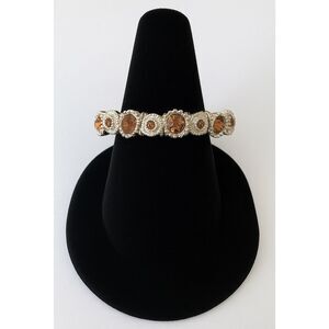 Vintage Womens Amber & Silver Heavy Floral Stretchy Slip On Bracelet